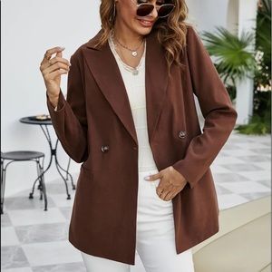 Brown Solid Lapel Collar Blazer (size L 8/10)